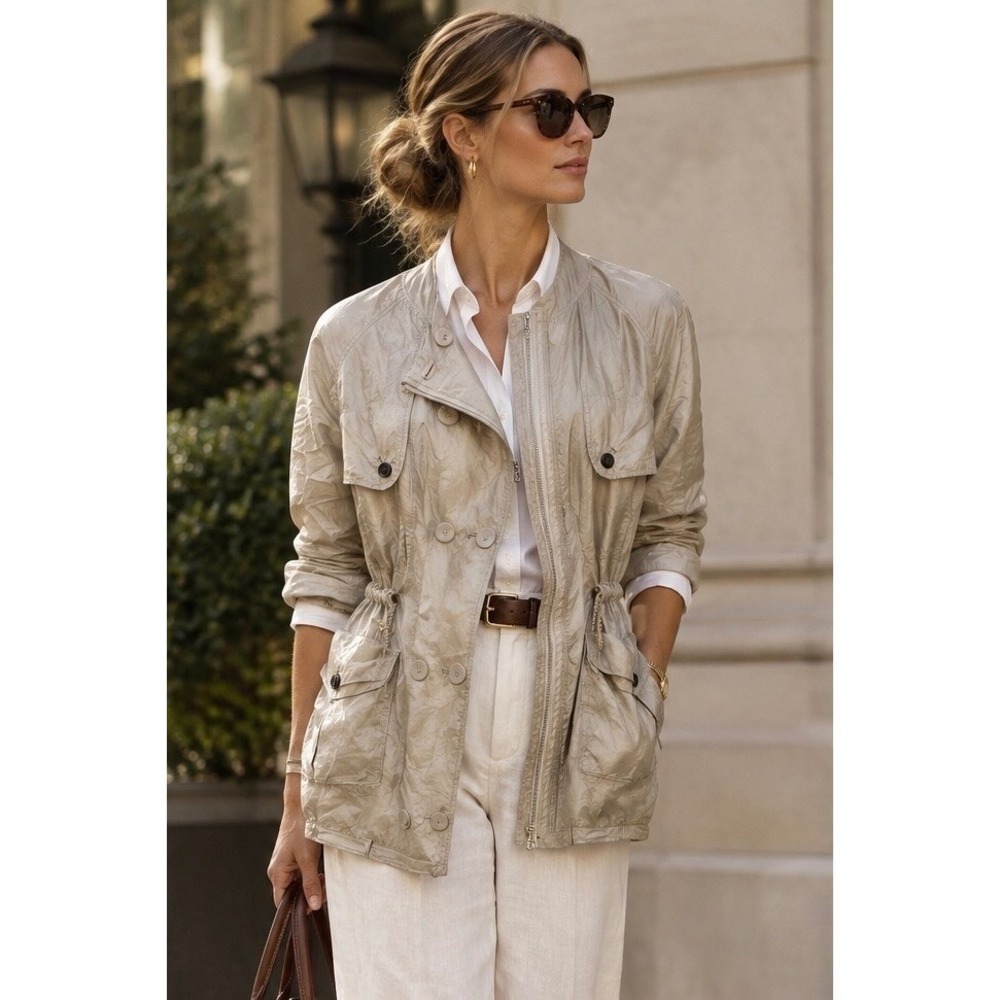 3.1 Phillip Lim Silk Utility Jacket Beige Champagne Cargo Drawstring - Size 0